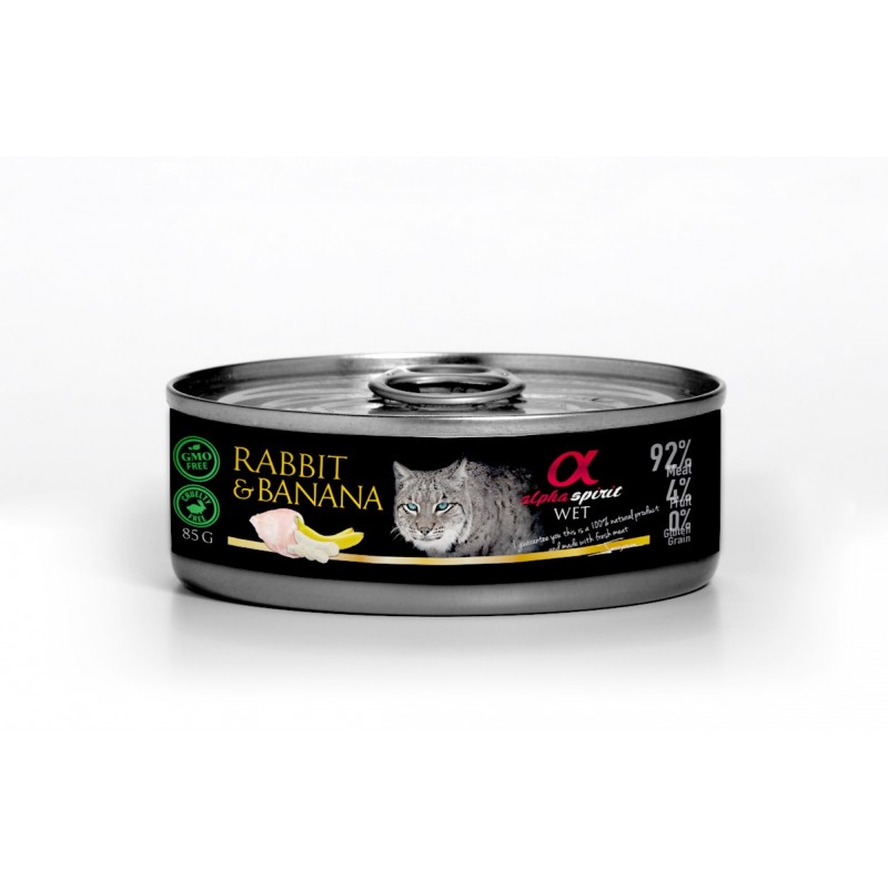 Alpha Spirit Wet Cat Conejo con Platano 85Gr (18Uds)