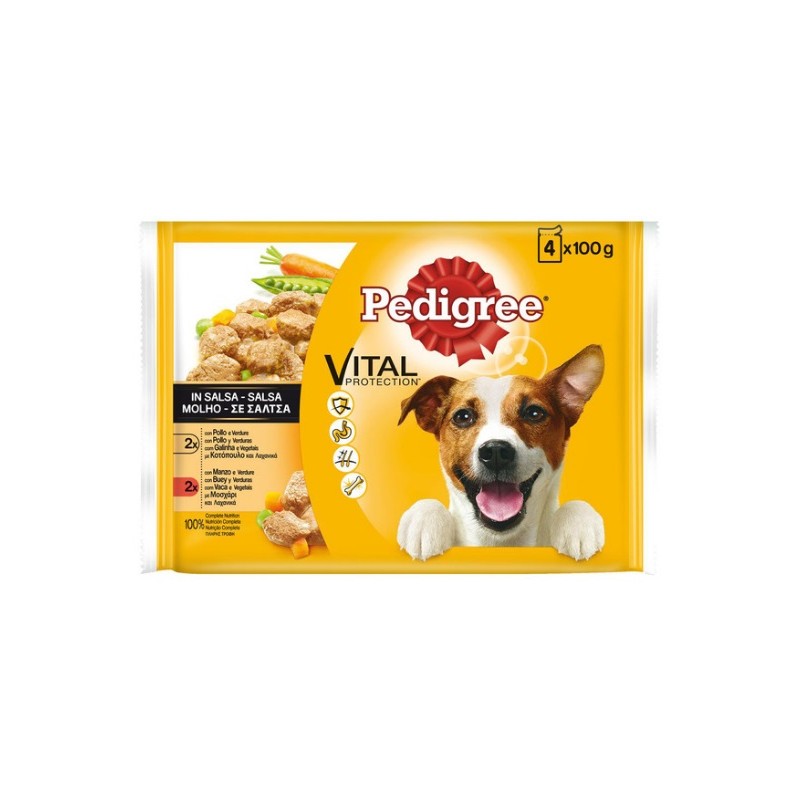 Pedigree Pouch 4Pack Pollo, Buey y Verd 4x100 (13u